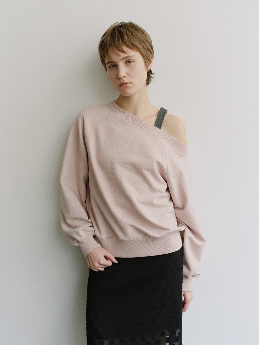 TIS PIGMENT OFF SHOULDER SWEATSHIRT SET_PINK & CHARCOAL — vue 4