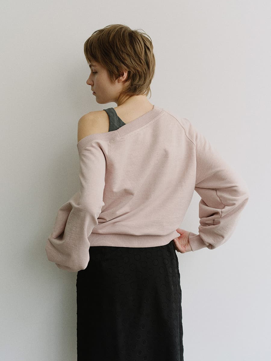 TIS PIGMENT OFF SHOULDER SWEATSHIRT SET_PINK & CHARCOAL — vue 8