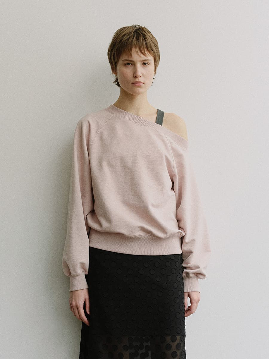 TIS PIGMENT OFF SHOULDER SWEATSHIRT SET_PINK & CHARCOAL — vue 1