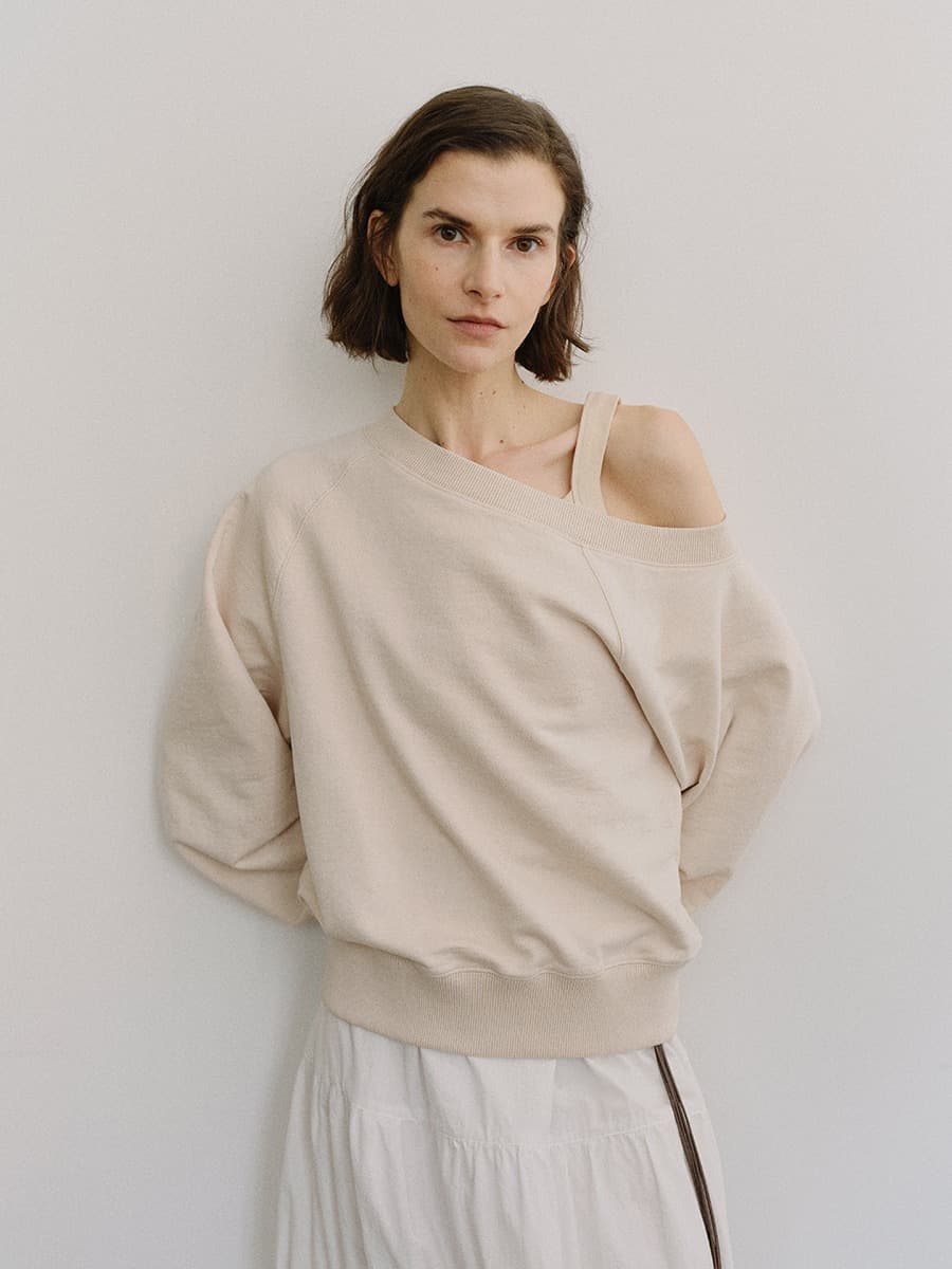 TIS PIGMENT OFF SHOULDER SWEATSHIRT SET_BEIGE & BEIGE — vue 2