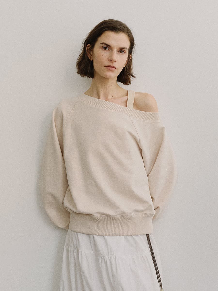 TIS PIGMENT OFF SHOULDER SWEATSHIRT SET_BEIGE & BEIGE — vue 3