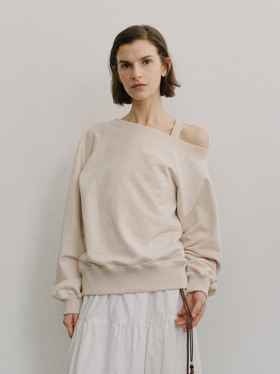 TIS PIGMENT OFF SHOULDER SWEATSHIRT SET_BEIGE & BEIGE — vue 4