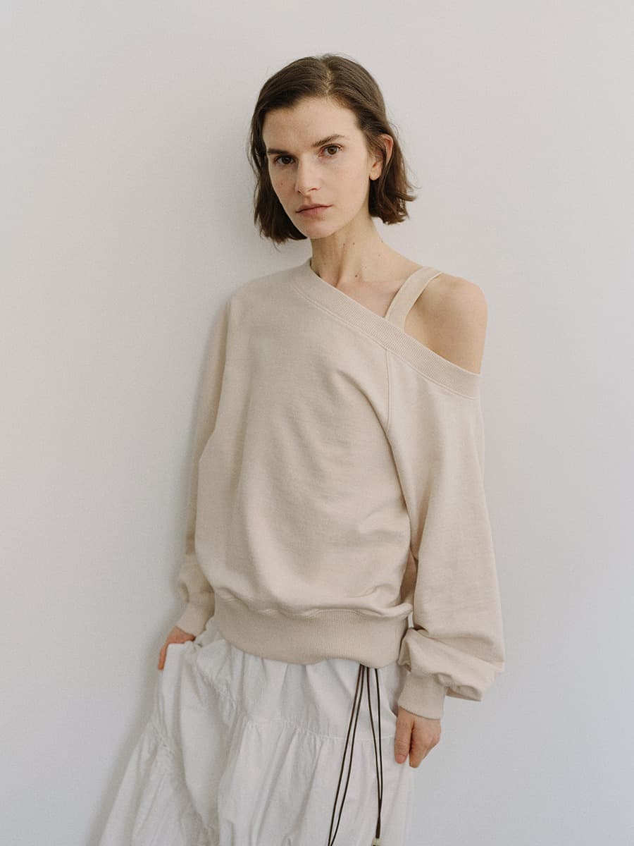 TIS PIGMENT OFF SHOULDER SWEATSHIRT SET_BEIGE & BEIGE — vue 5