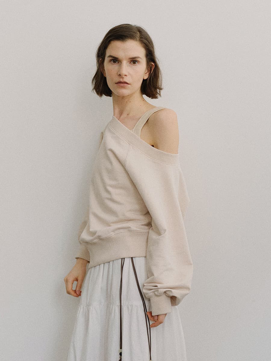 TIS PIGMENT OFF SHOULDER SWEATSHIRT SET_BEIGE & BEIGE — vue 6