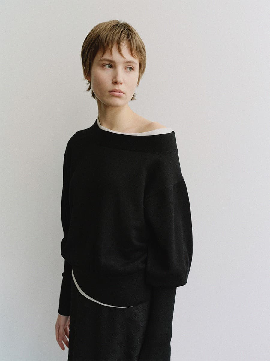 TIS WOOL OFF-SHOULDER KNIT TOP_BLACK — vue 4