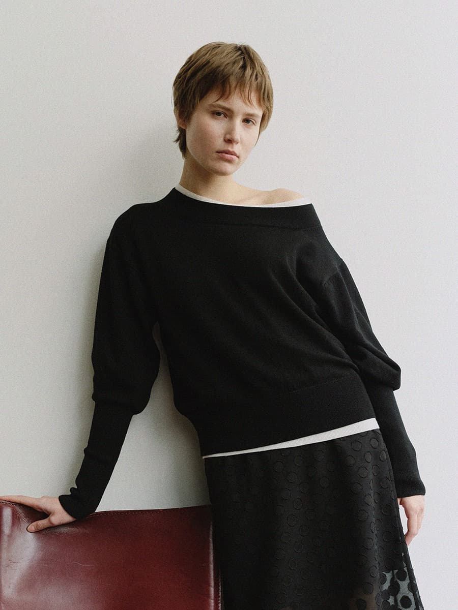 TIS WOOL OFF-SHOULDER KNIT TOP_BLACK — vue 5