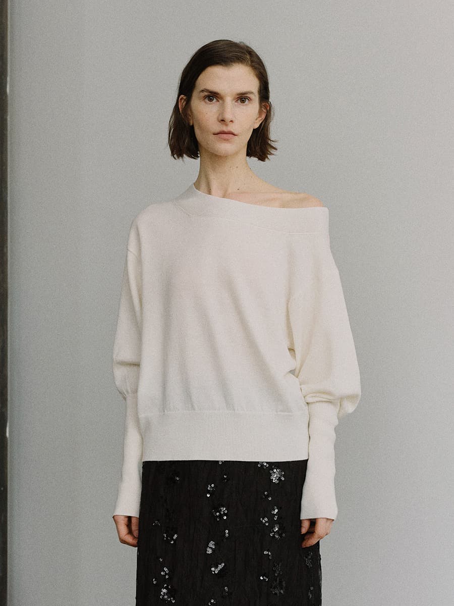 TIS WOOL OFF-SHOULDER KNIT TOP_IVORY — vue 2