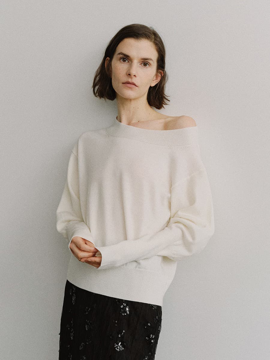 TIS WOOL OFF-SHOULDER KNIT TOP_IVORY — vue 4