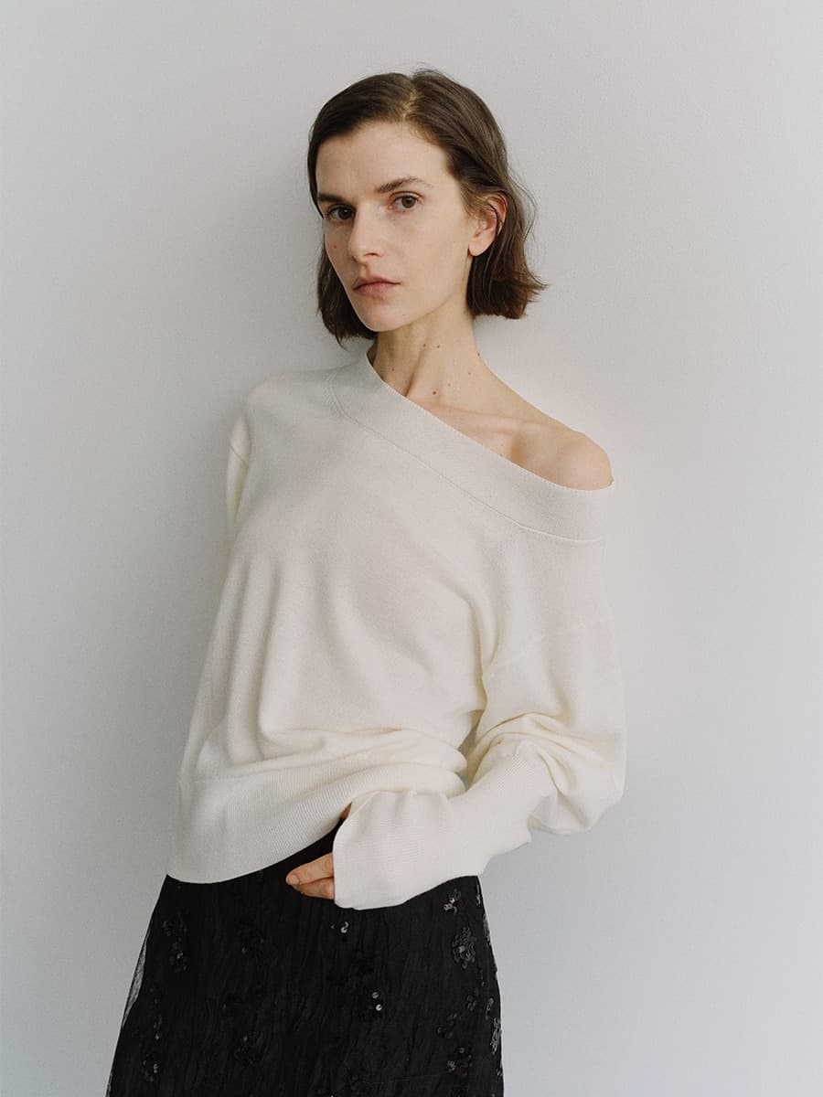 TIS WOOL OFF-SHOULDER KNIT TOP_IVORY — vue 5