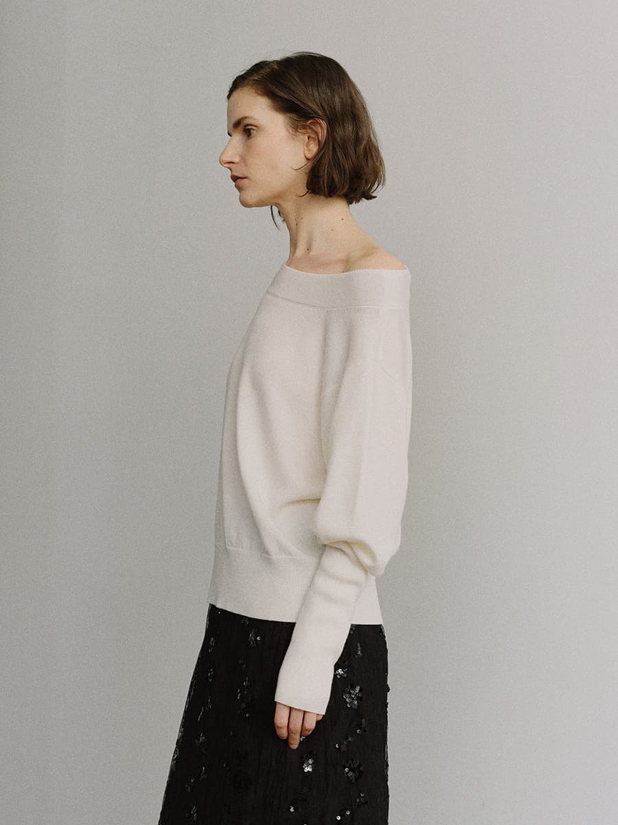 TIS WOOL OFF-SHOULDER KNIT TOP_IVORY — vue 7