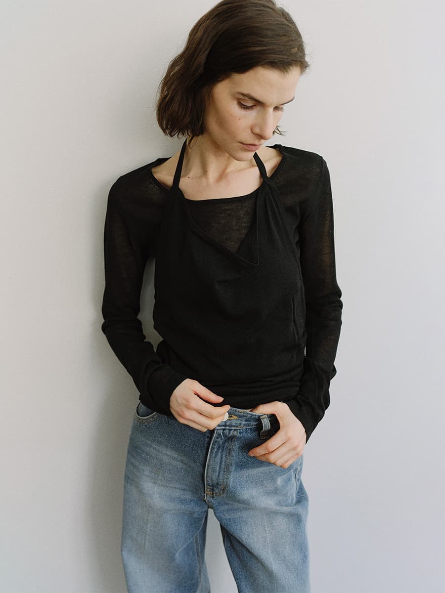 TIS HALTER LAYERED KNIT TOP_BLACK — vue 2