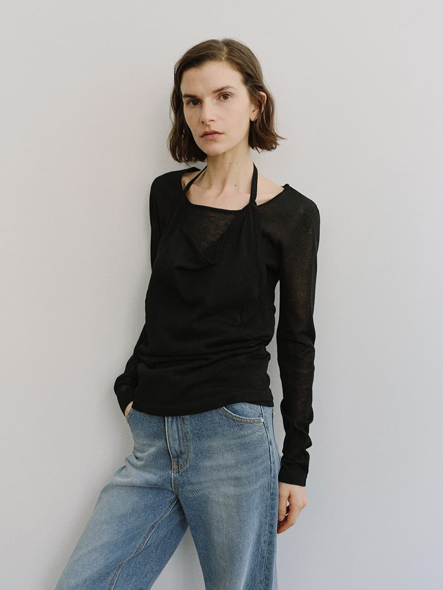 TIS HALTER LAYERED KNIT TOP_BLACK — vue 5