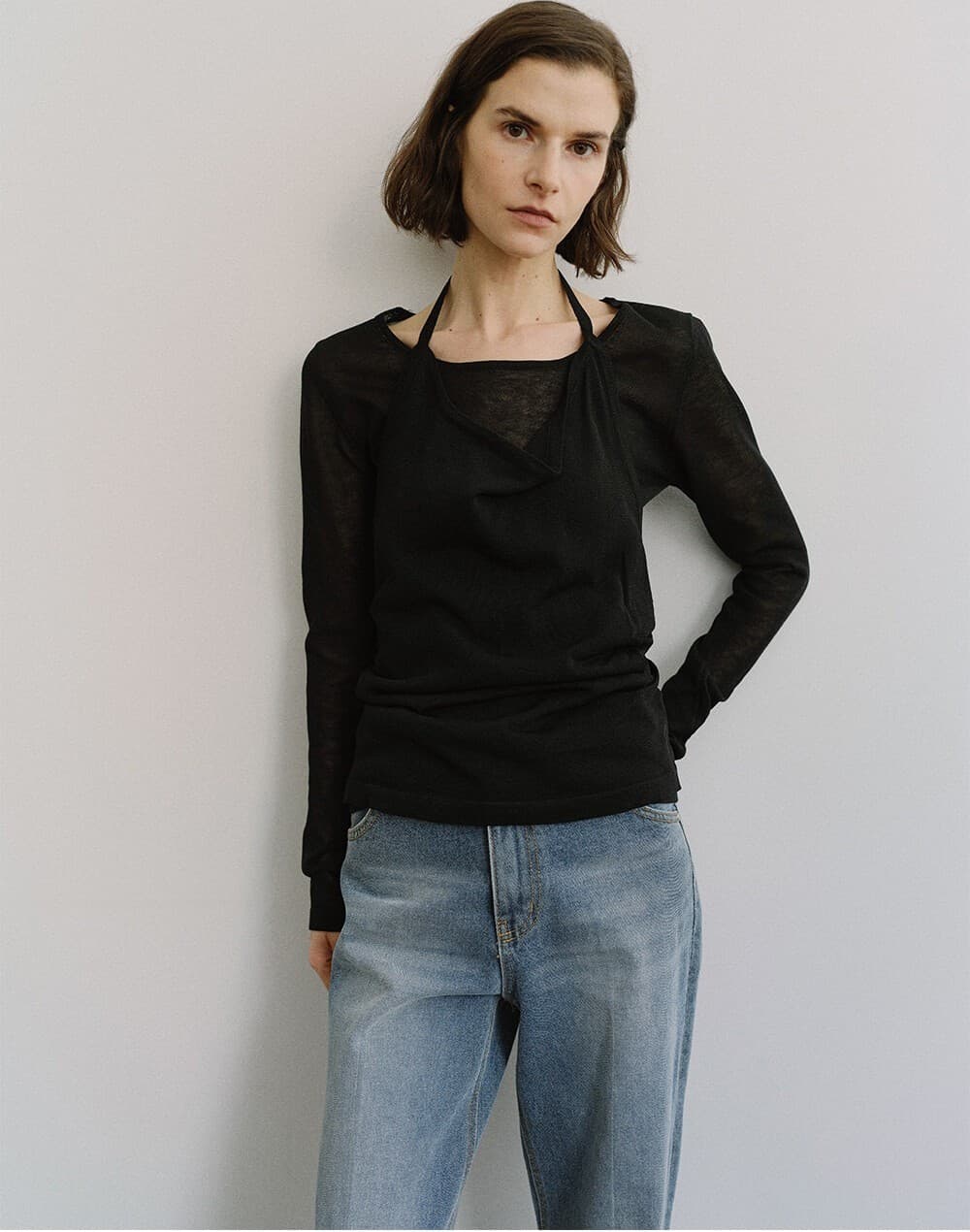 TIS HALTER LAYERED KNIT TOP_BLACK — vue 8