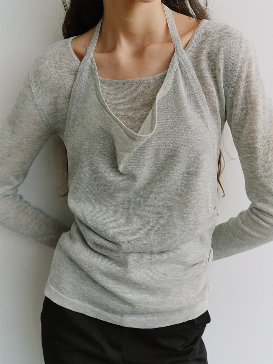 TIS HALTER LAYERED KNIT TOP_GREY — vue 2