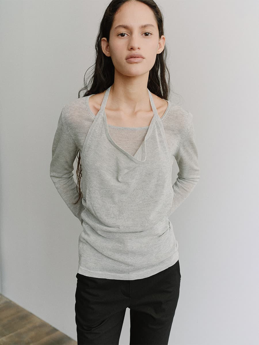 TIS HALTER LAYERED KNIT TOP_GREY — vue 3