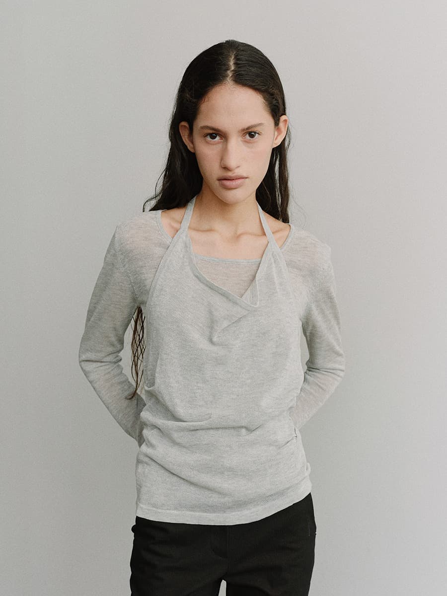 TIS HALTER LAYERED KNIT TOP_GREY — vue 4