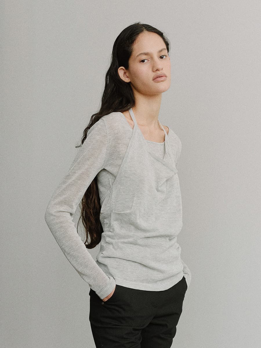 TIS HALTER LAYERED KNIT TOP_GREY — vue 5