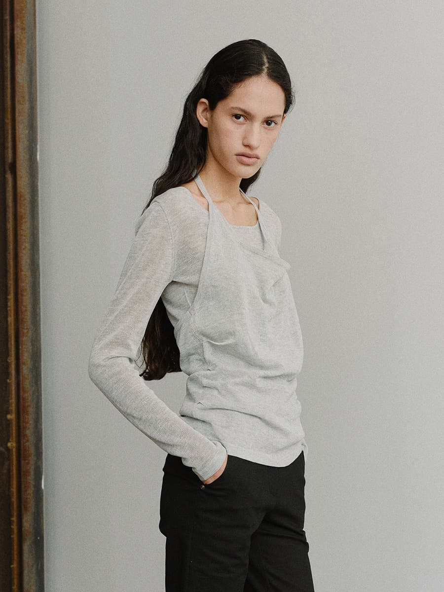 TIS HALTER LAYERED KNIT TOP_GREY — vue 6