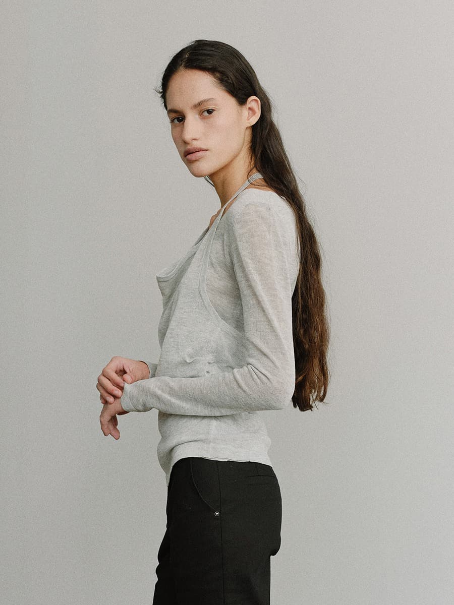 TIS HALTER LAYERED KNIT TOP_GREY — vue 8