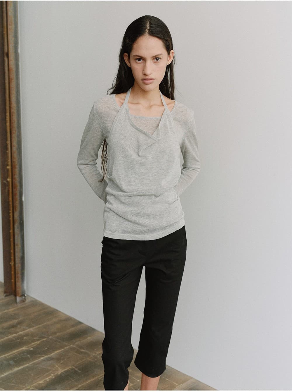 TIS HALTER LAYERED KNIT TOP_GREY — vue 11