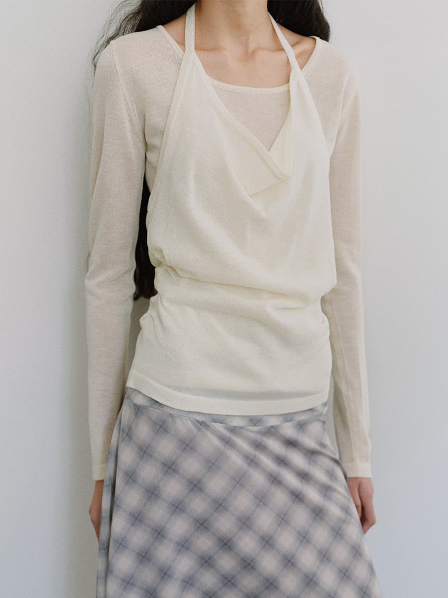TIS HALTER LAYERED KNIT TOP_IVORY — vue 2