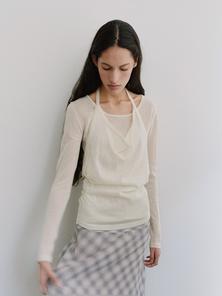 TIS HALTER LAYERED KNIT TOP_IVORY — vue 4