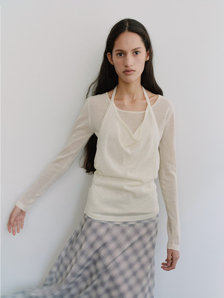 TIS HALTER LAYERED KNIT TOP_IVORY — vue 5