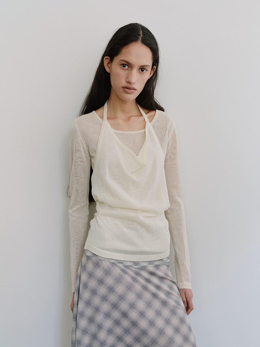 TIS HALTER LAYERED KNIT TOP_IVORY — vue 1
