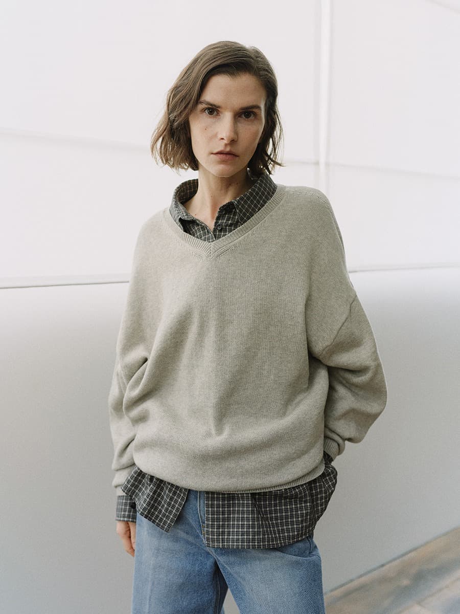 TIS CASHMERE V-NECK KNIT_M-GREY — vue 2