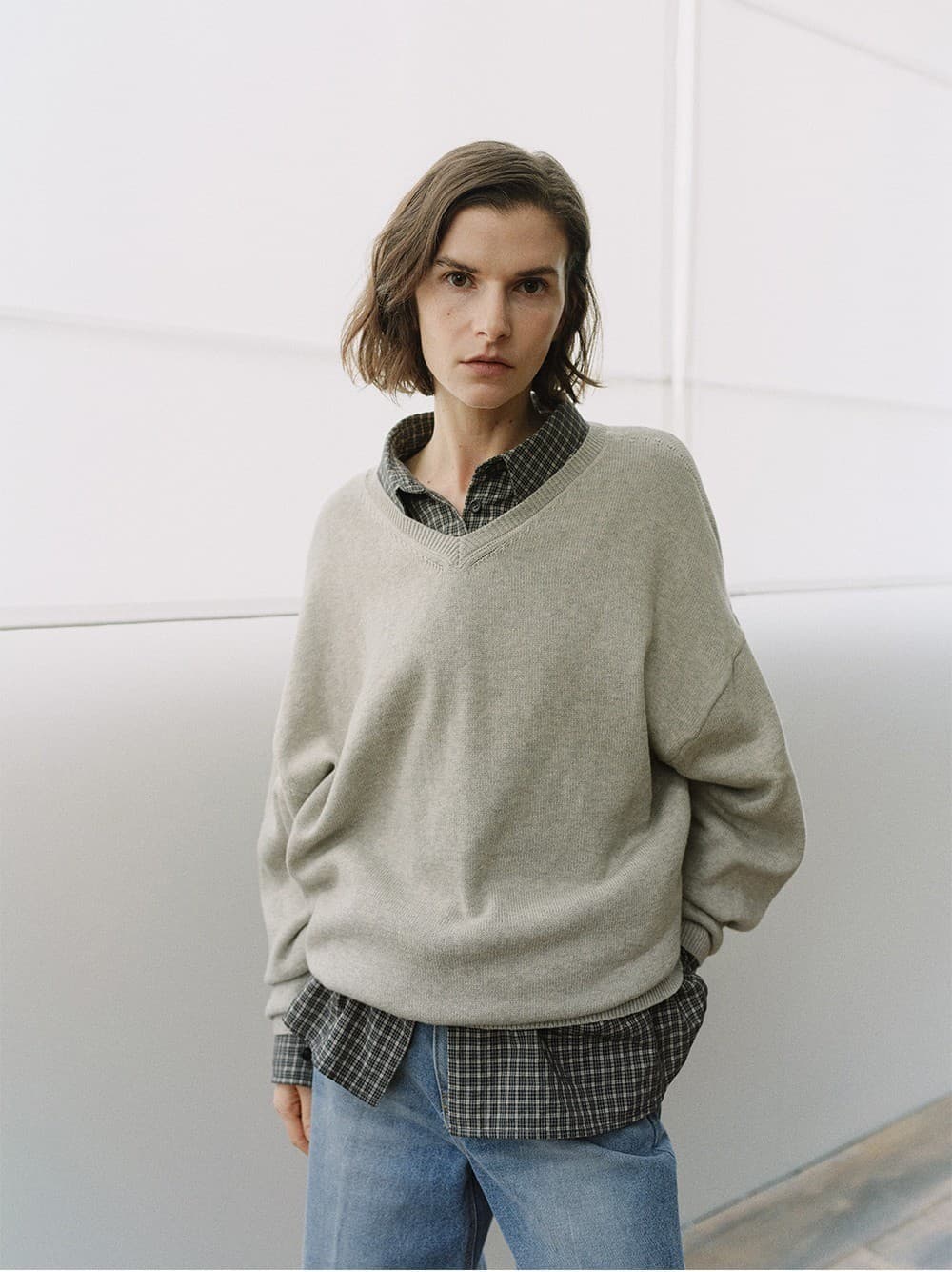 TIS CASHMERE V-NECK KNIT_M-GREY — vue 7