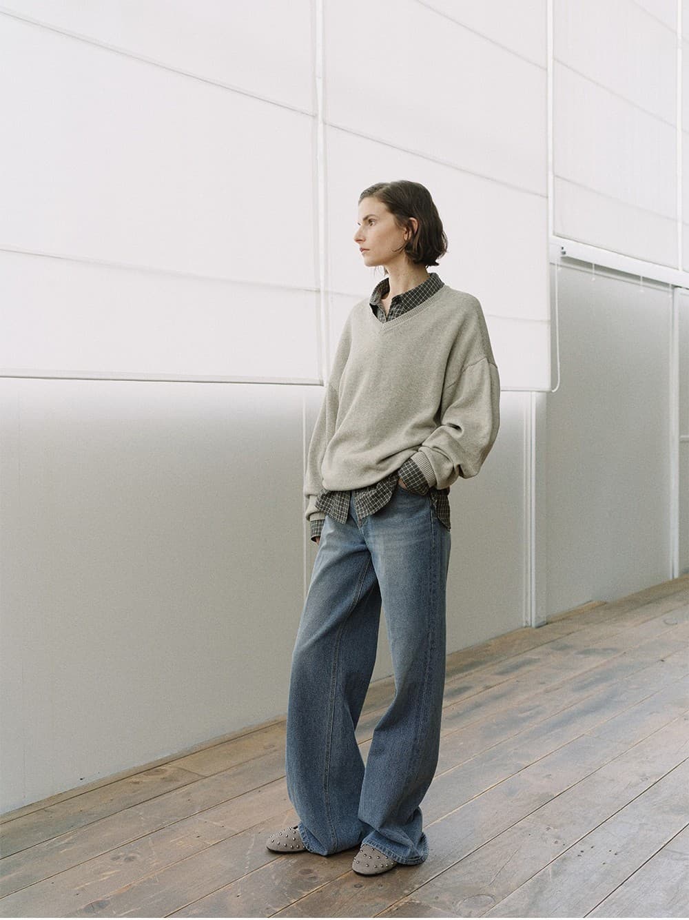 TIS CASHMERE V-NECK KNIT_M-GREY — vue 9