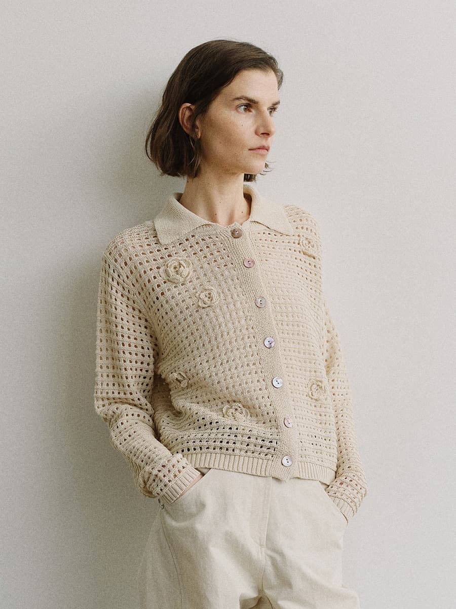 TIS FLORAL NETTING KNIT CARDIGAN_NATURAL — vue 5