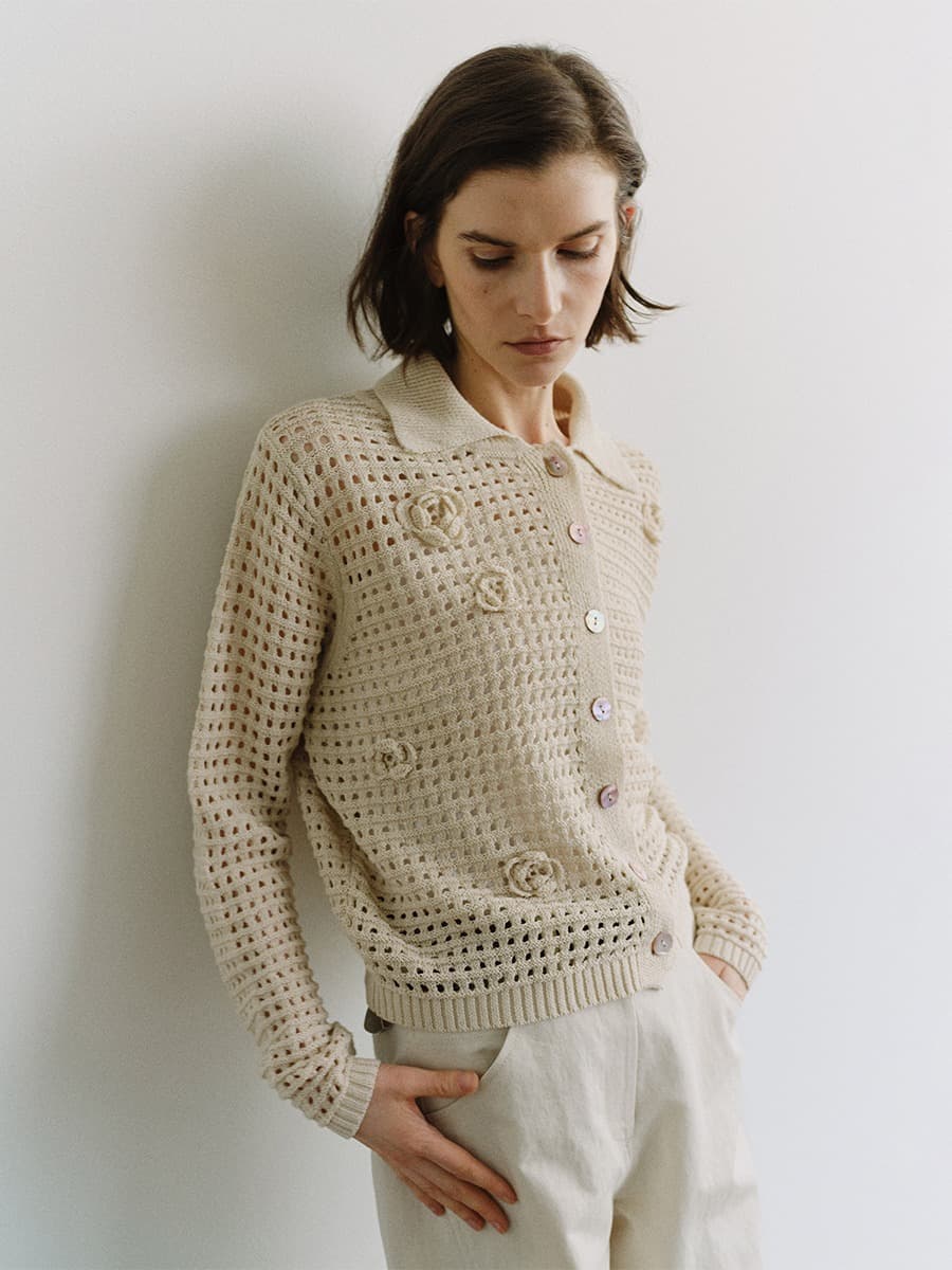 TIS FLORAL NETTING KNIT CARDIGAN_NATURAL — vue 6