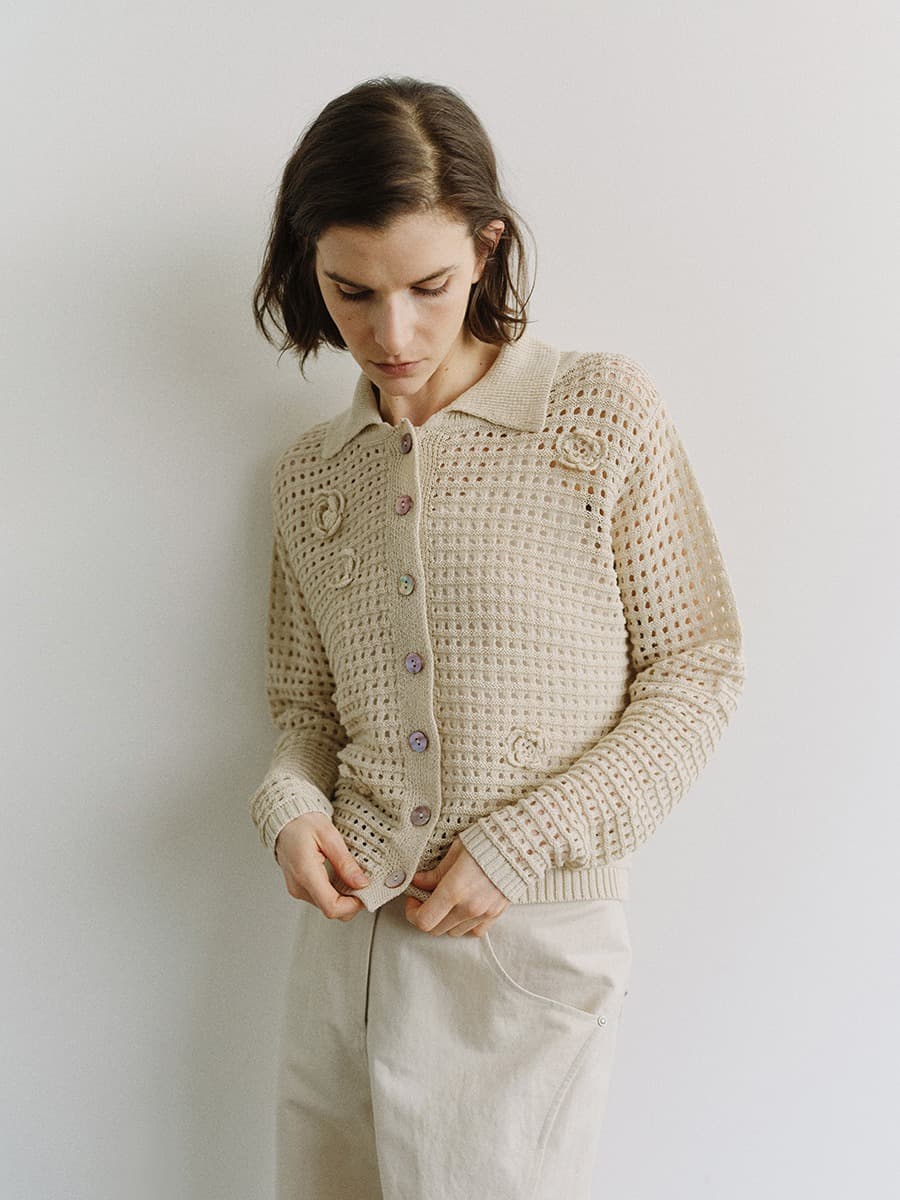 TIS FLORAL NETTING KNIT CARDIGAN_NATURAL — vue 7