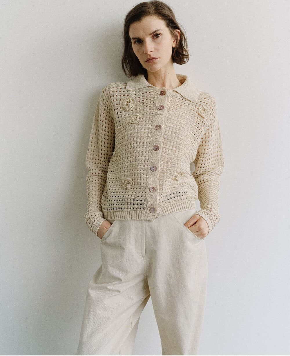 TIS FLORAL NETTING KNIT CARDIGAN_NATURAL — vue 9