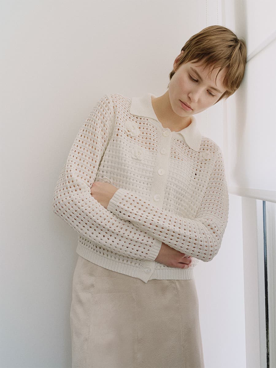 TIS FLORAL NETTING KNIT CARDIGAN_WHITE — vue 5
