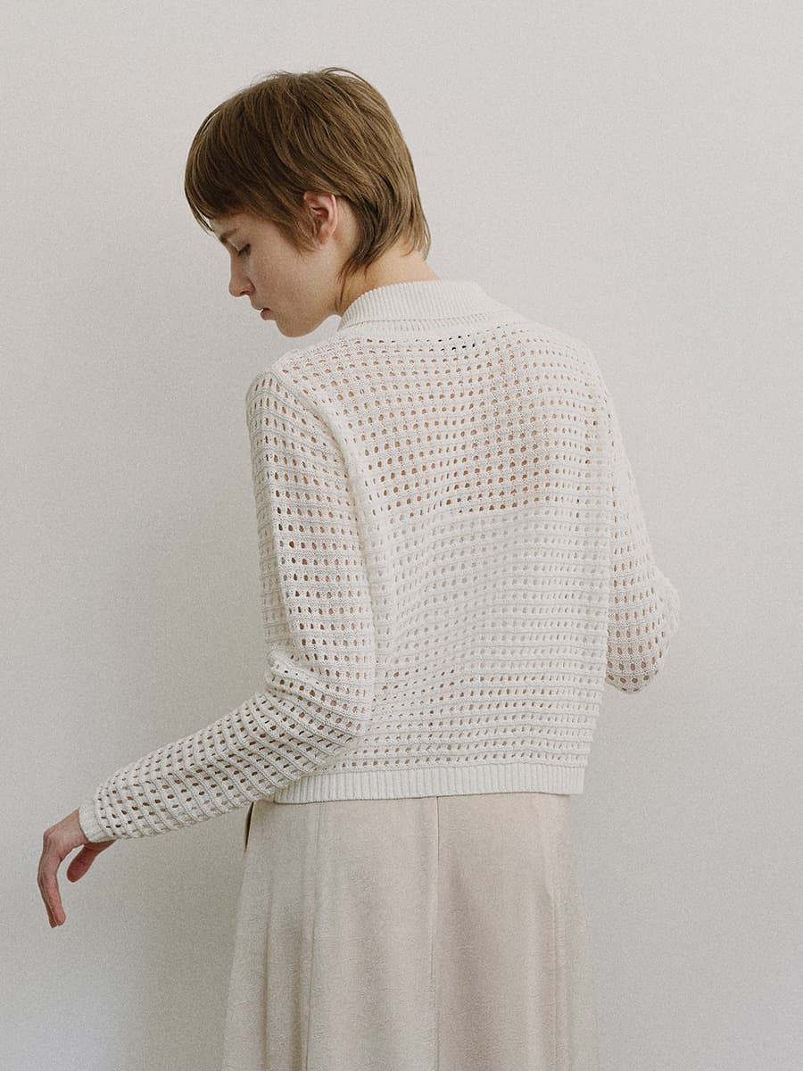 TIS FLORAL NETTING KNIT CARDIGAN_WHITE — vue 7