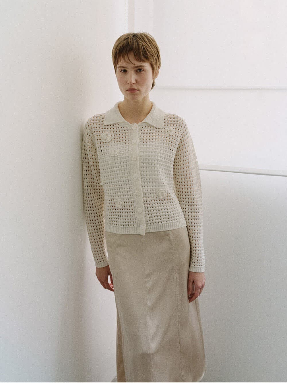 TIS FLORAL NETTING KNIT CARDIGAN_WHITE — vue 8