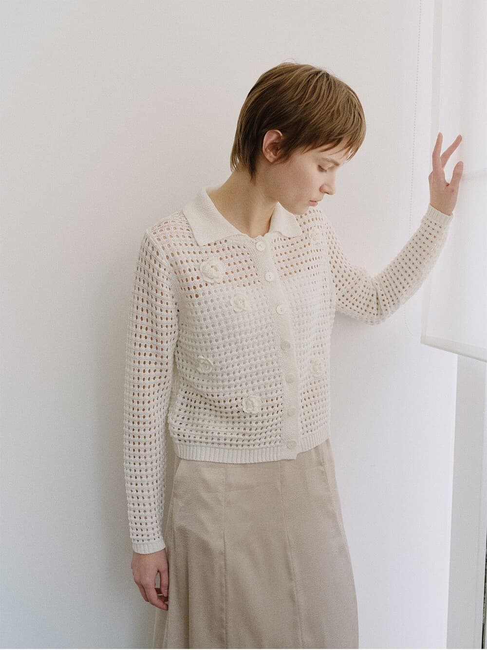 TIS FLORAL NETTING KNIT CARDIGAN_WHITE — vue 10