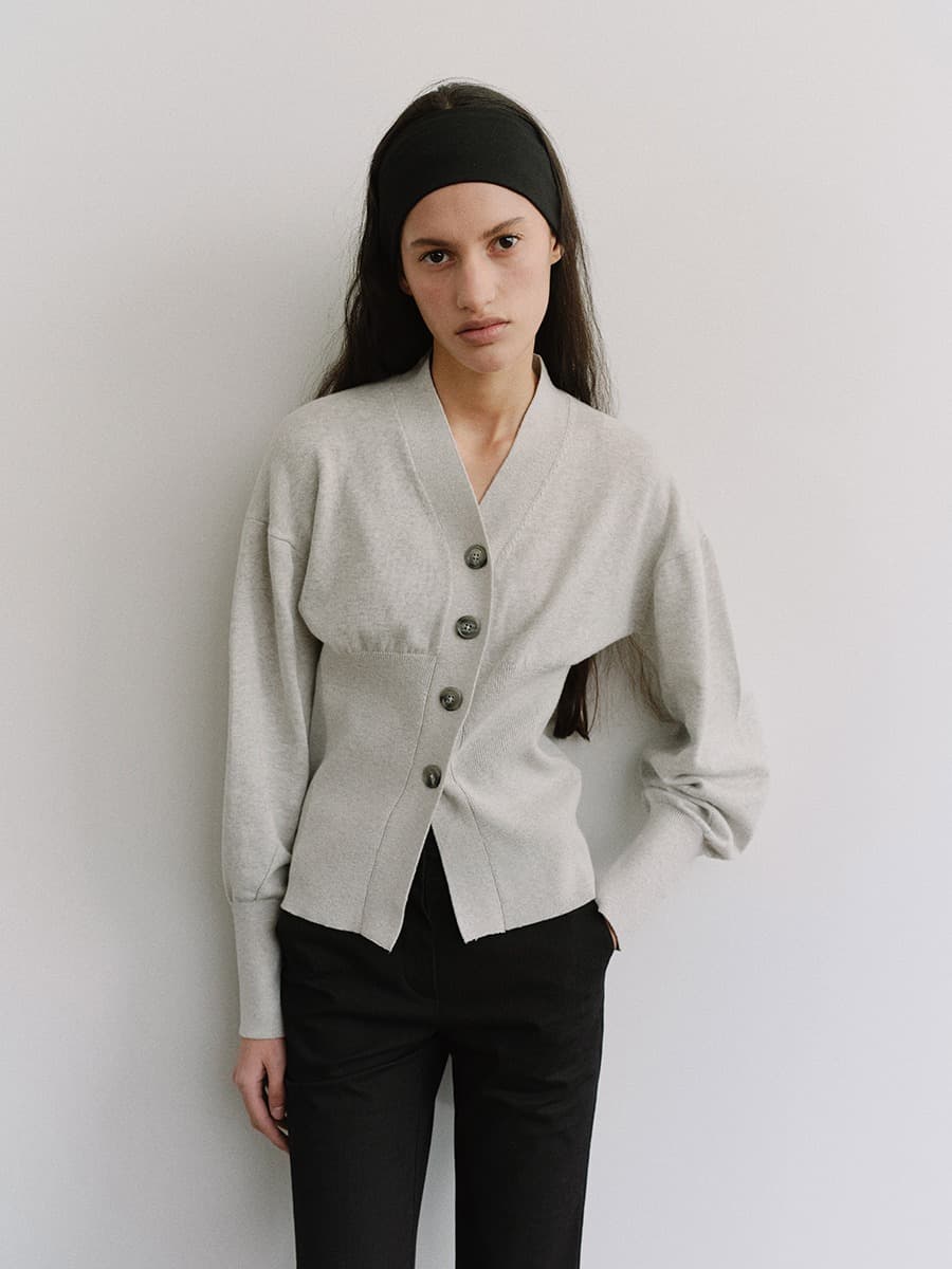 TIS COTTON CASHMERE V-NECK KNIT CARDIGAN_L-GREY — vue 2