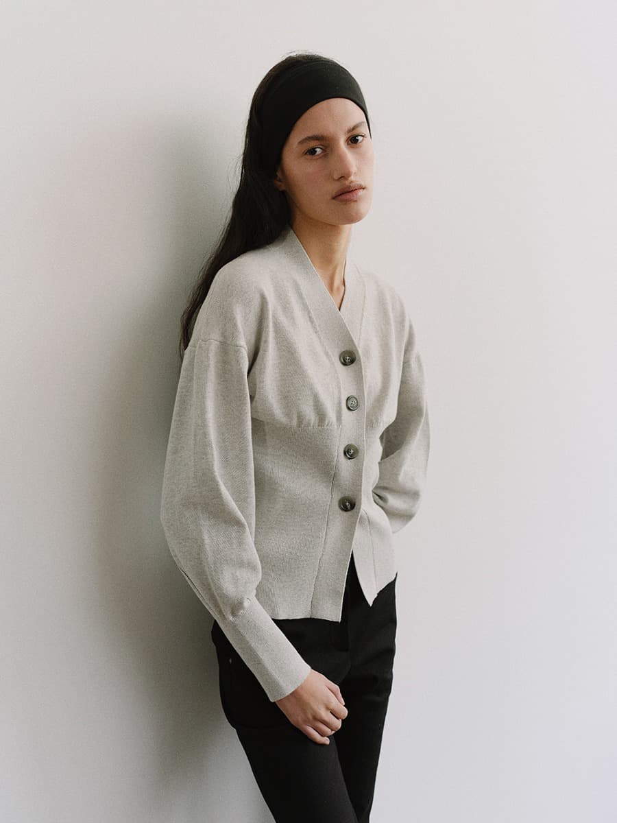 TIS COTTON CASHMERE V-NECK KNIT CARDIGAN_L-GREY — vue 6