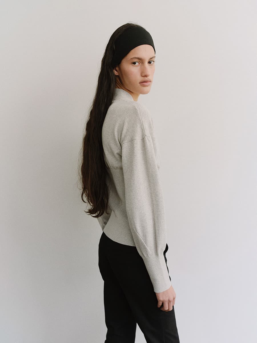 TIS COTTON CASHMERE V-NECK KNIT CARDIGAN_L-GREY — vue 8