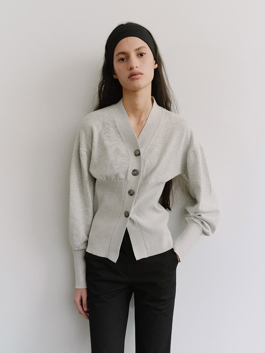 TIS COTTON CASHMERE V-NECK KNIT CARDIGAN_L-GREY — vue 1