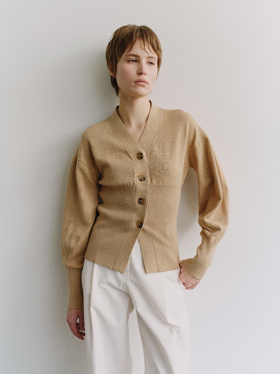TIS COTTON CASHMERE V-NECK KNIT CARDIGAN_BEIGE — vue 5