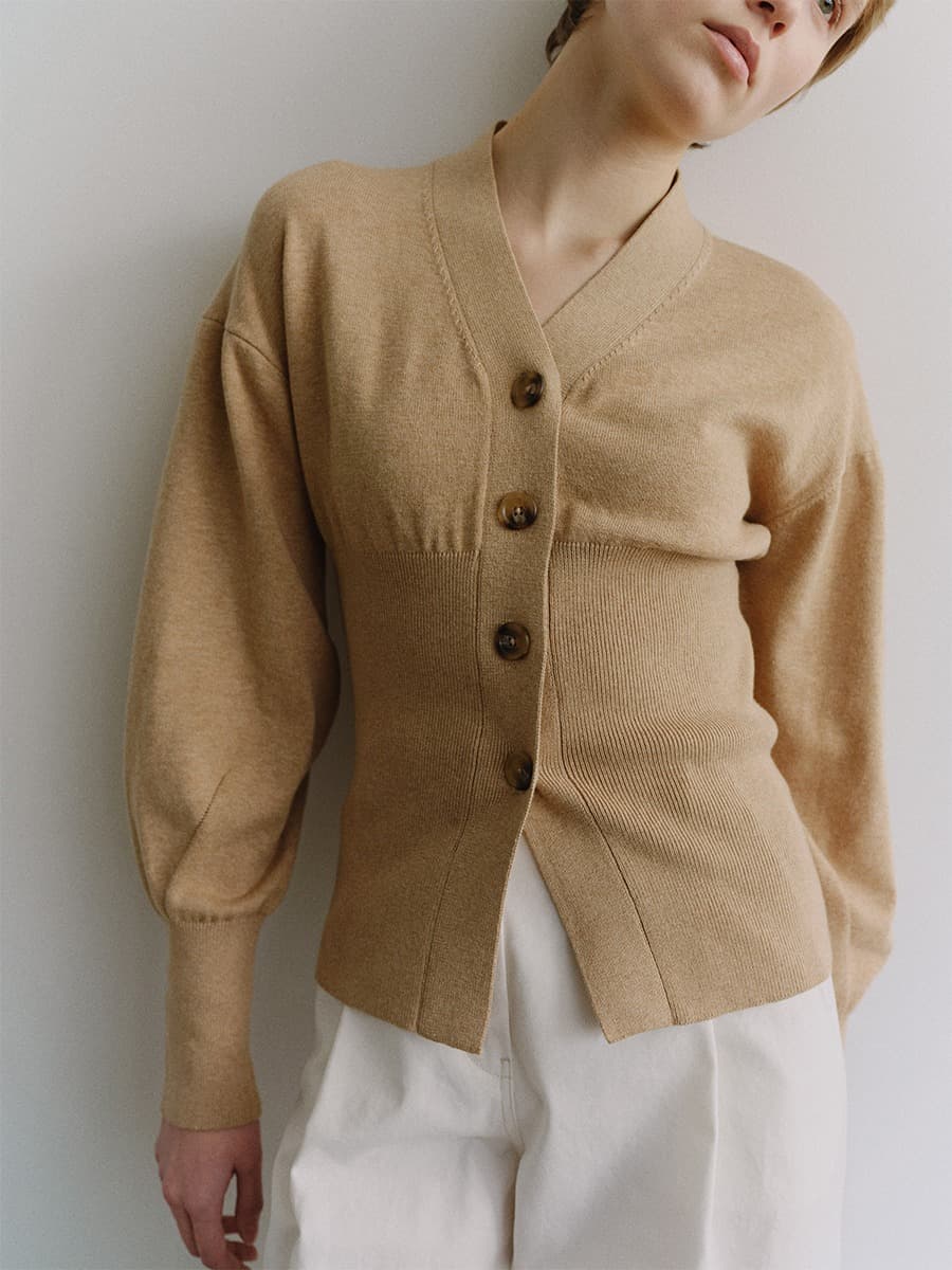 TIS COTTON CASHMERE V-NECK KNIT CARDIGAN_BEIGE — vue 6