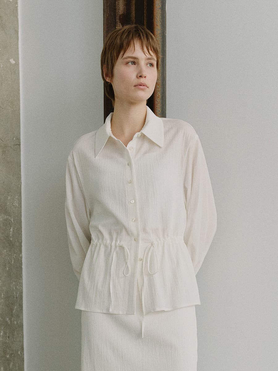 TIS SHEER DRAWSTRING WAIST SHIRT_WHITE — vue 2