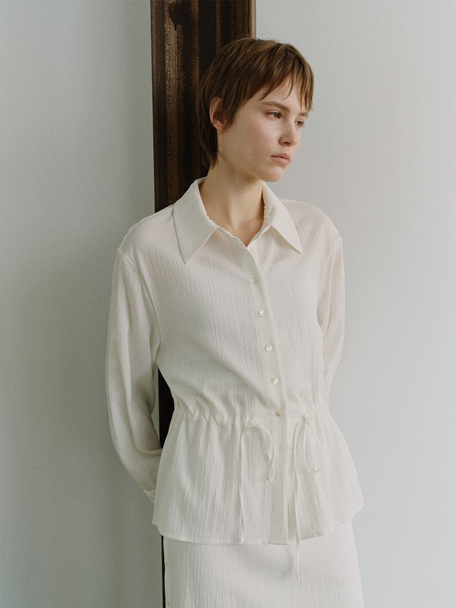 TIS SHEER DRAWSTRING WAIST SHIRT_WHITE — vue 3