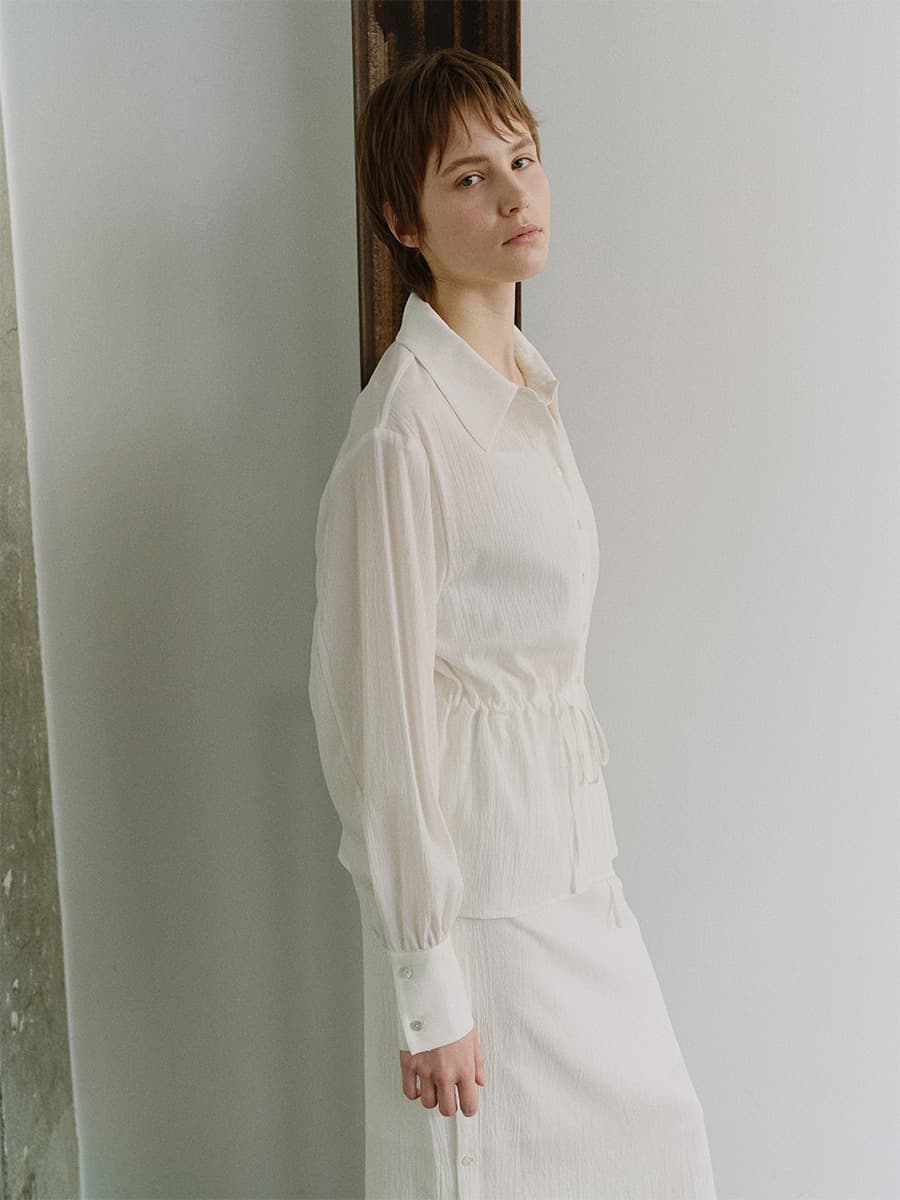 TIS SHEER DRAWSTRING WAIST SHIRT_WHITE — vue 4