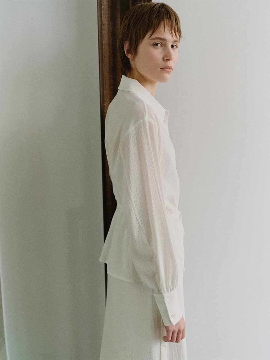 TIS SHEER DRAWSTRING WAIST SHIRT_WHITE — vue 5