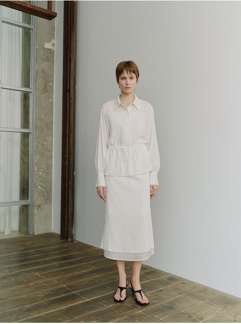 TIS SHEER DRAWSTRING WAIST SHIRT_WHITE — vue 9